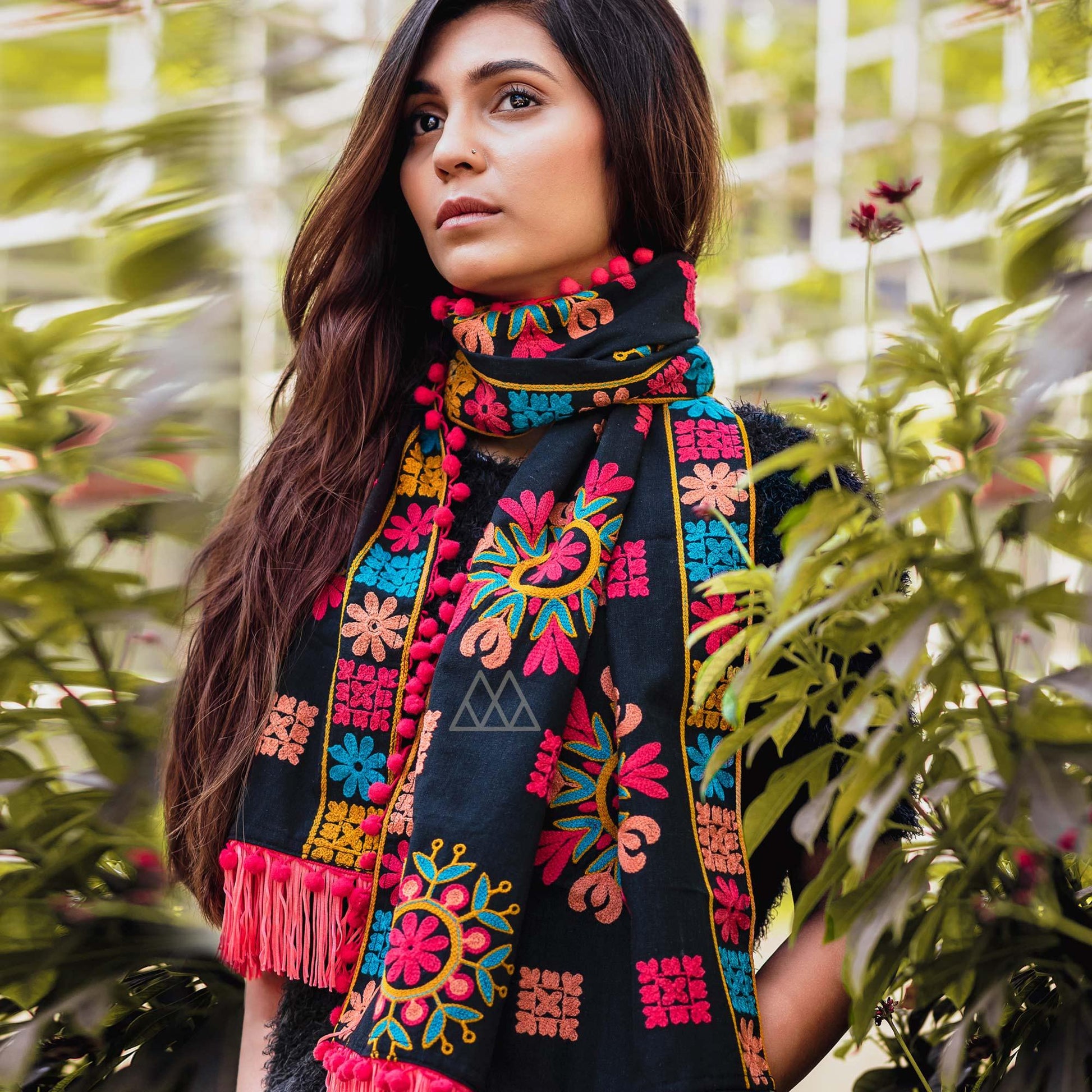 Eye-catching Dark Navy Blue Colored Embroidered Khadi Muffler Stole