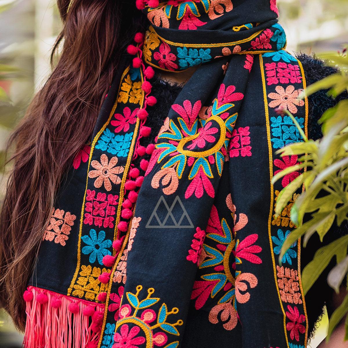 Eye-catching Dark Navy Blue Colored Embroidered Khadi Muffler Stole