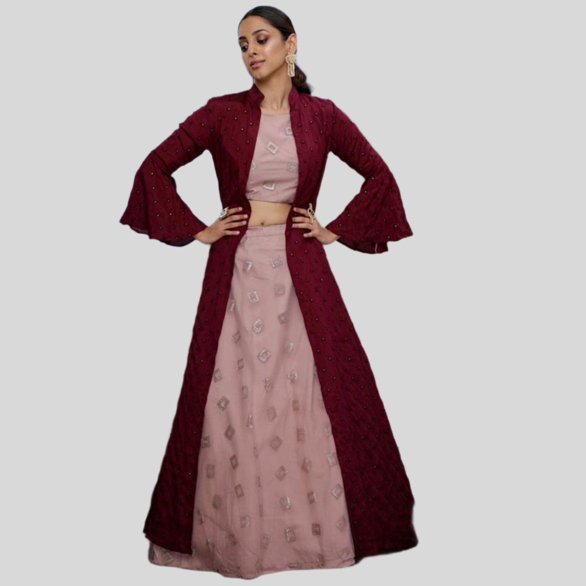 Eye-catching Dusty Pink-Purple Colored Party Wear Embroidered Net Lehenga Choli