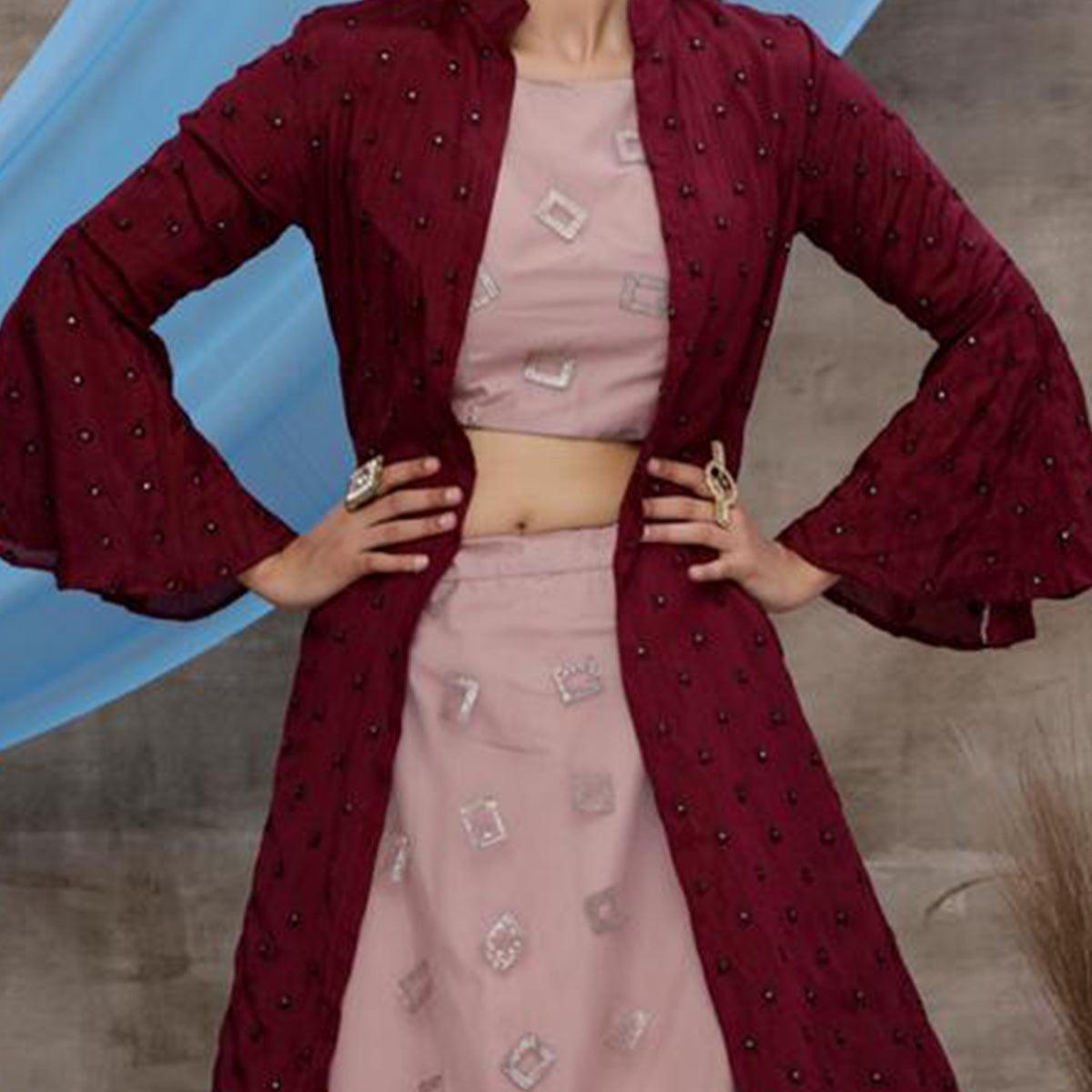 Eye-catching Dusty Pink-Purple Colored Party Wear Embroidered Net Lehenga Choli