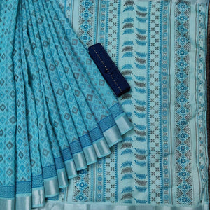 Eye-catching Ferozi Colored Casual Wear Printed Cotton Saree