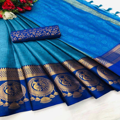 Eye-catching Firoji Coloured Casual Wear Printed Self Cotton Silk Saree