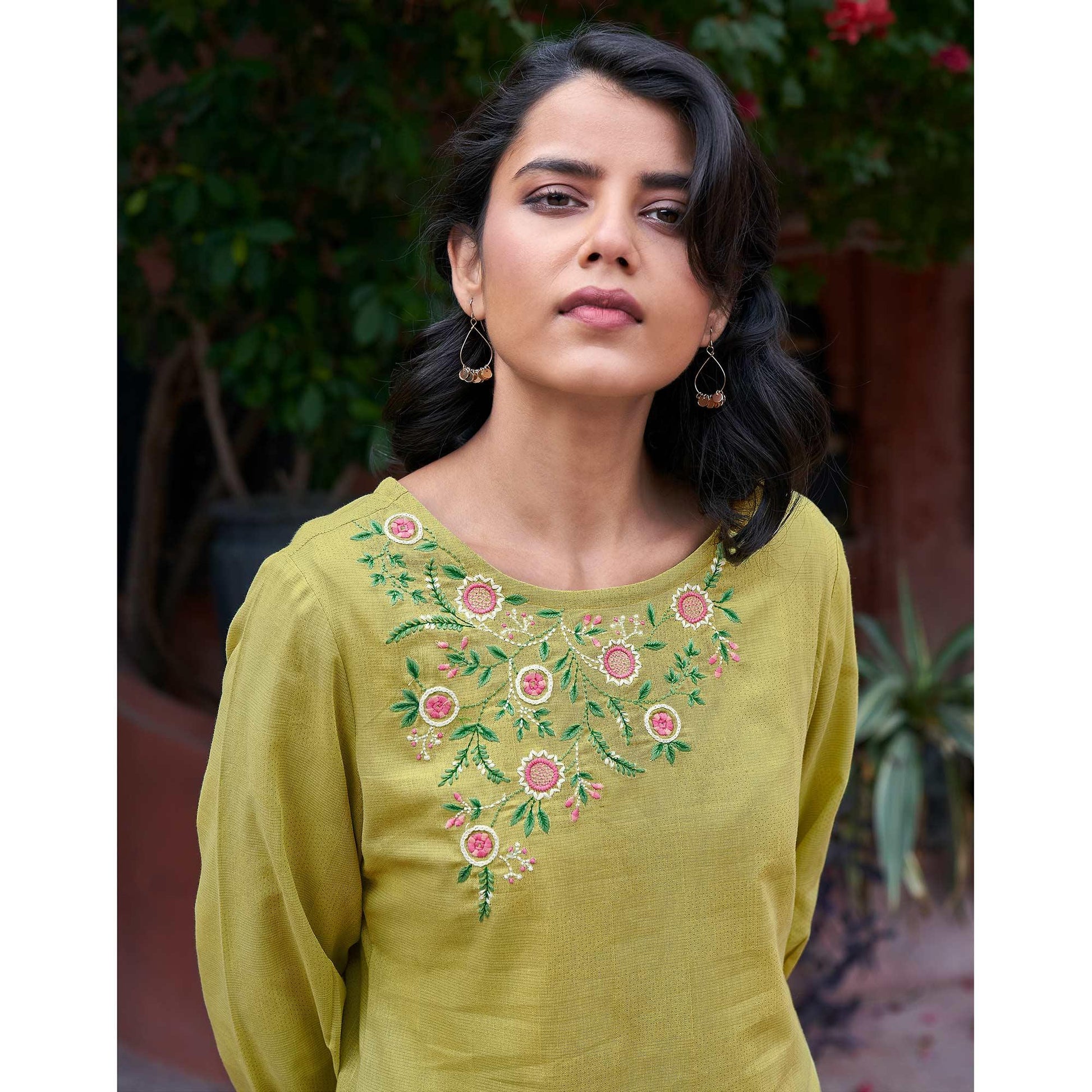 Eye-catching Green Colored Casual Wear Embroidered Pure Cotton Kurti