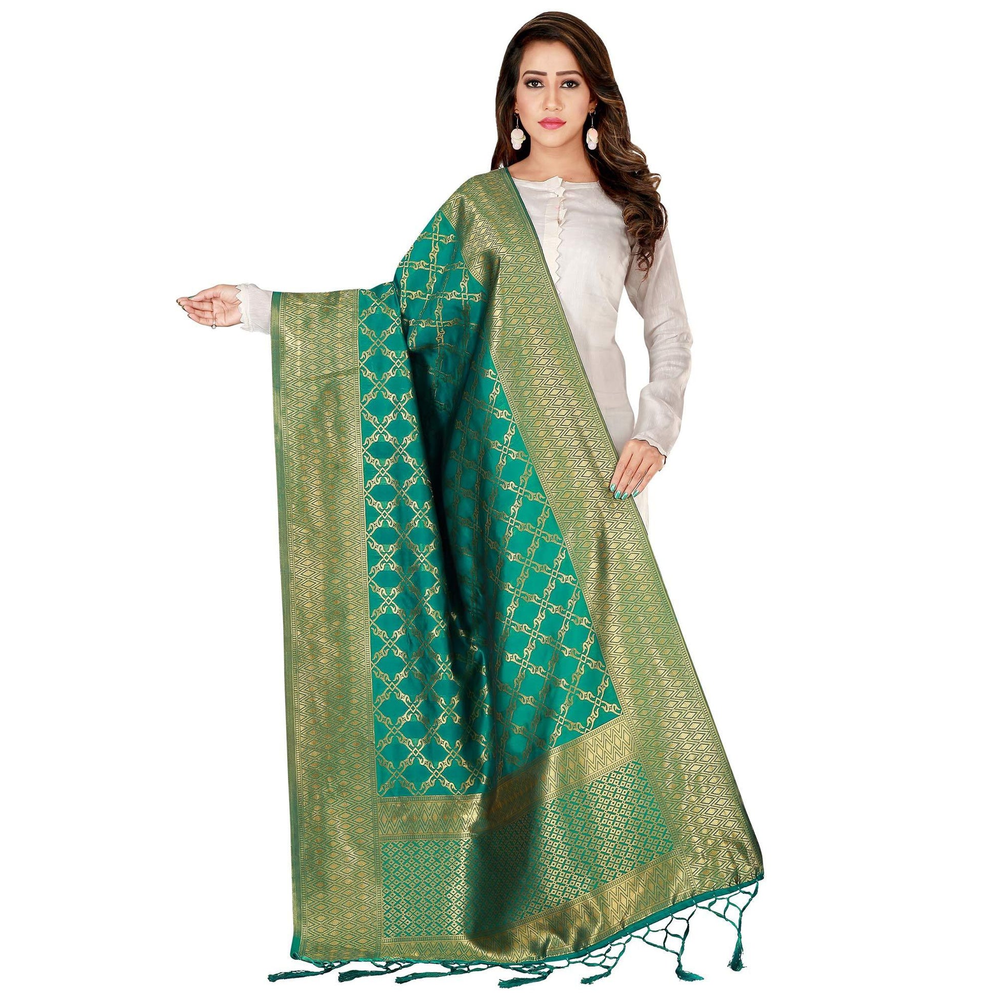 Eye-catching Green Colored Festive Wear Banarasi Silk Dupatta