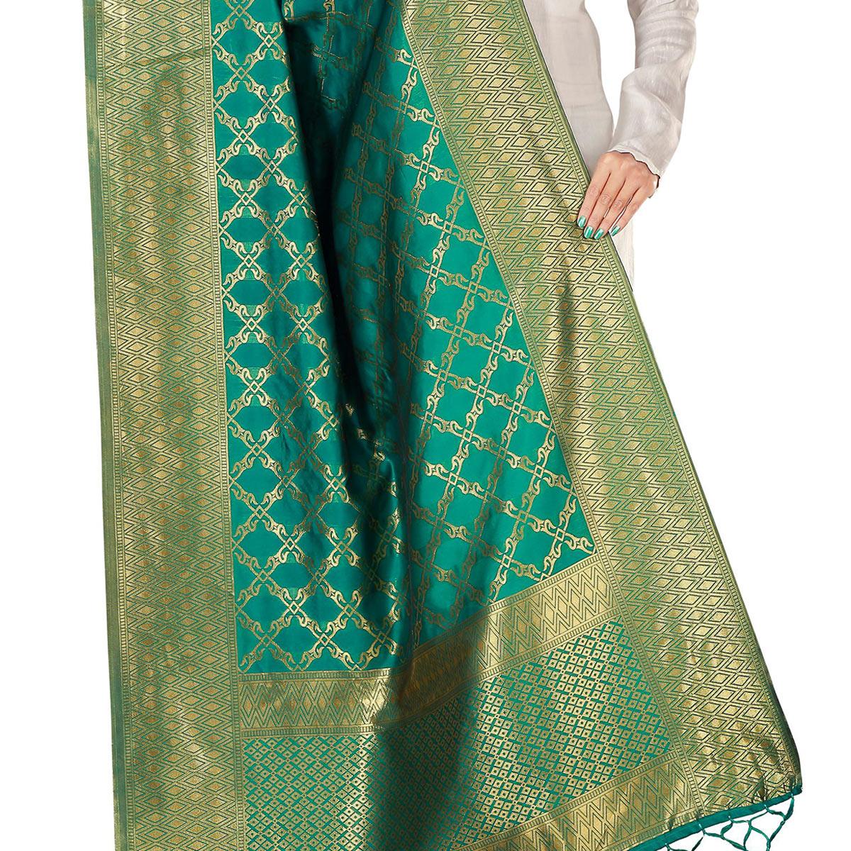 Eye-catching Green Colored Festive Wear Banarasi Silk Dupatta