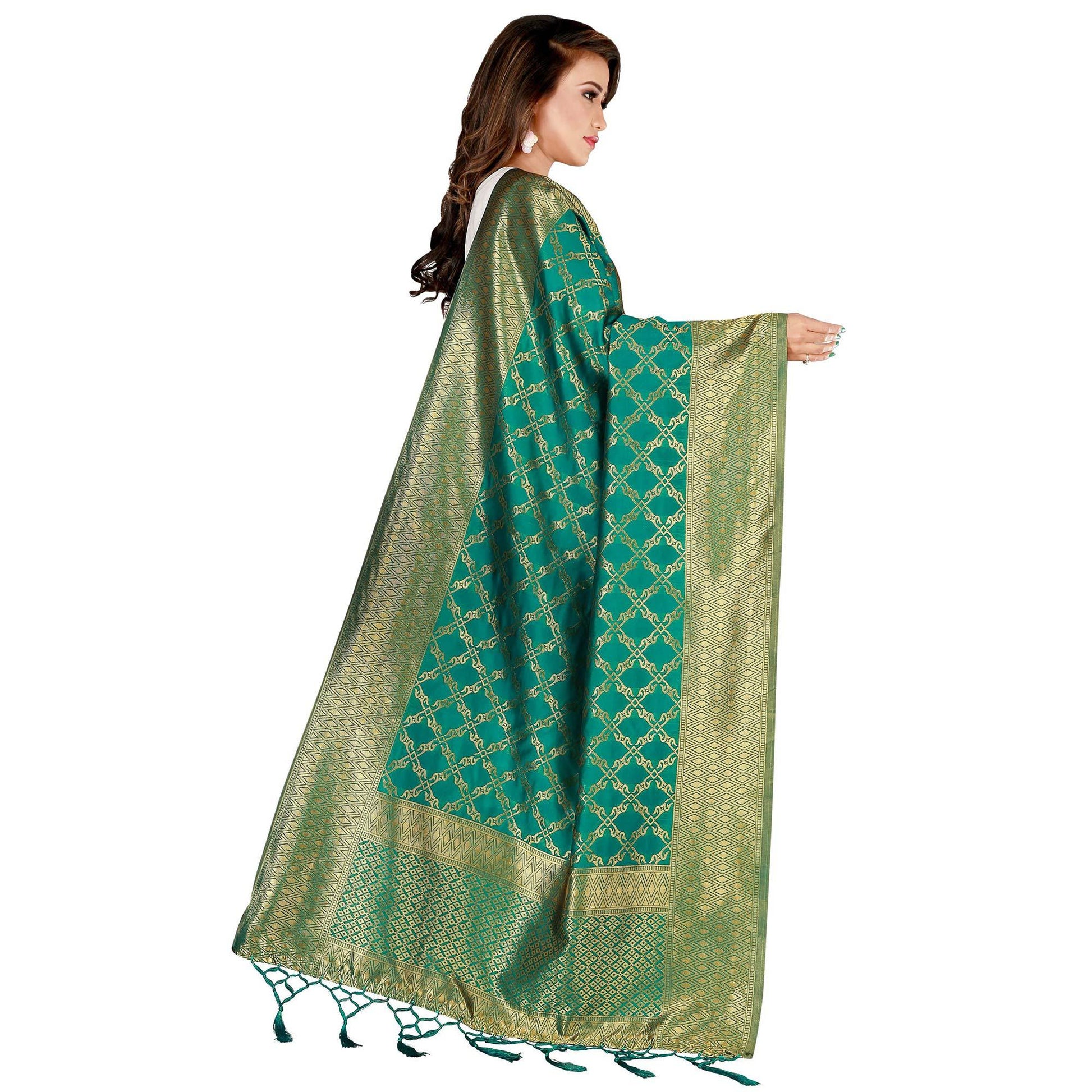 Eye-catching Green Colored Festive Wear Banarasi Silk Dupatta