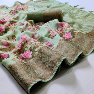 Eye-catching Green Colored Festive Wear Woven Banarasi Silk Saree