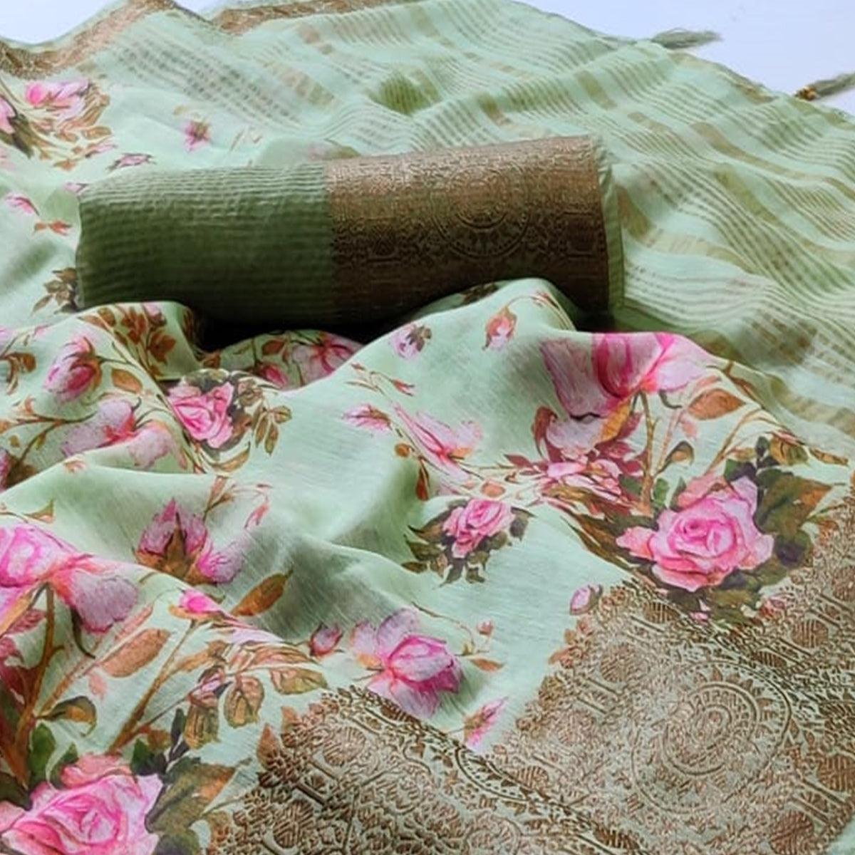 Eye-catching Green Colored Festive Wear Woven Banarasi Silk Saree