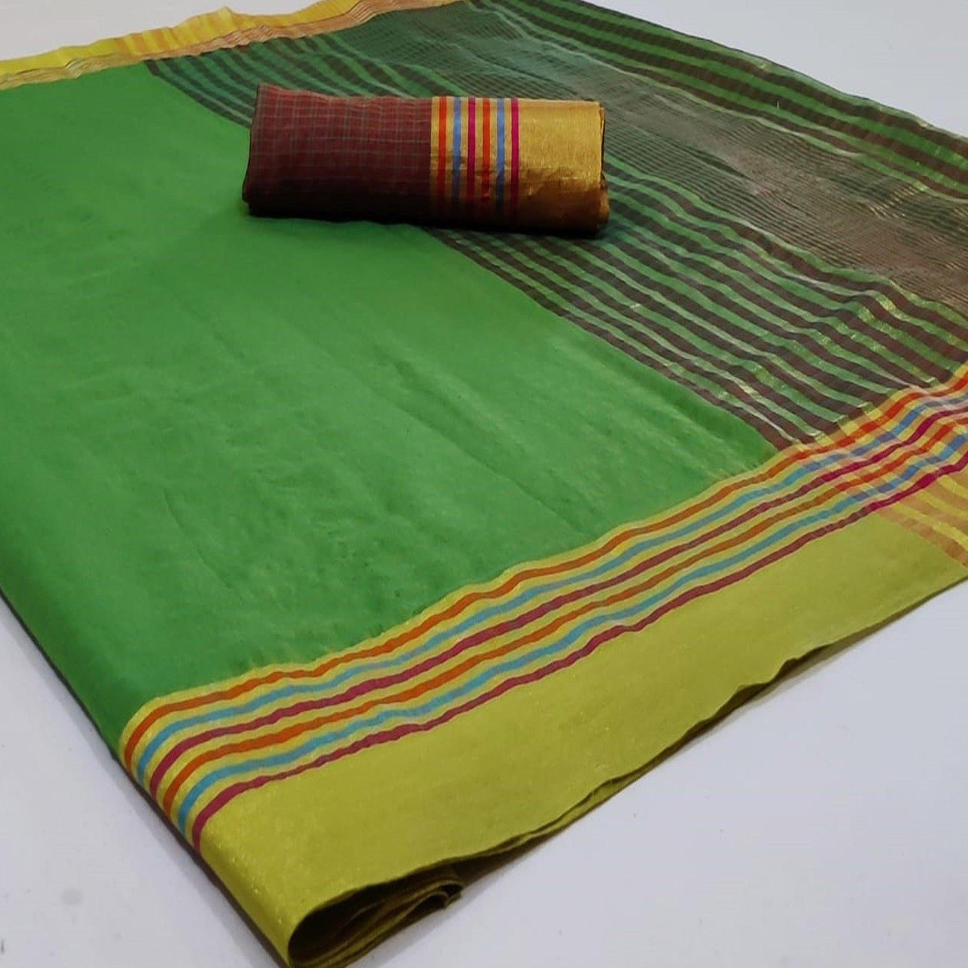 Eye-catching Green Colored Festive Wear Woven Cotton Saree