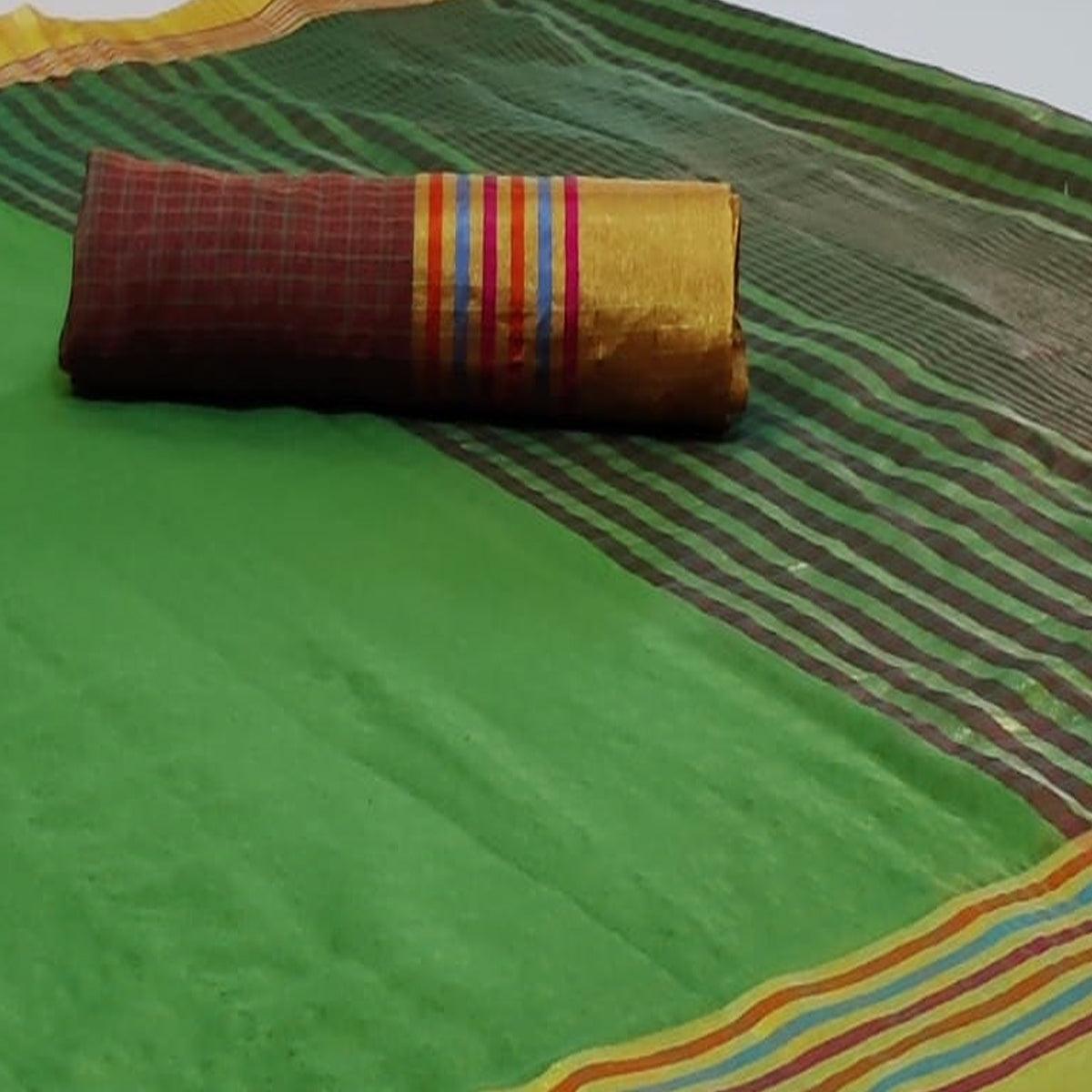 Eye-catching Green Colored Festive Wear Woven Cotton Saree