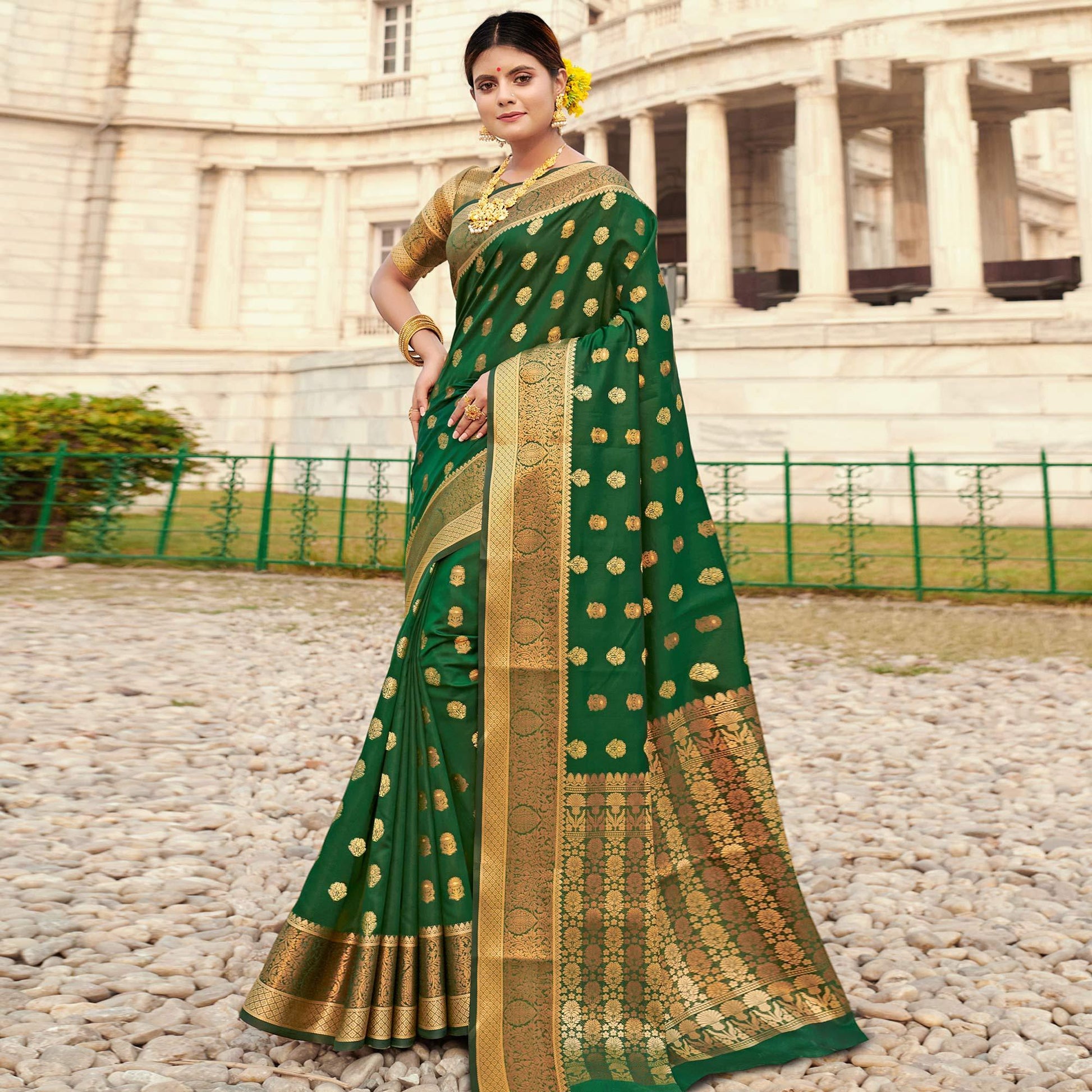 Eye-catching Green Colored Festive Wear Woven Silk Saree