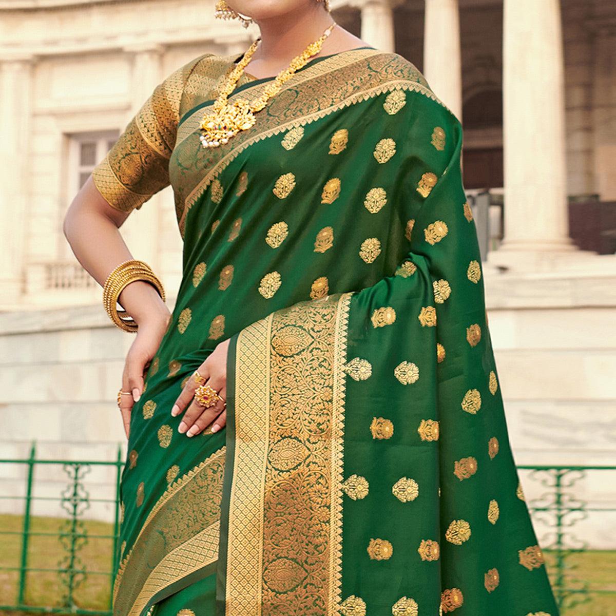 Eye-catching Green Colored Festive Wear Woven Silk Saree