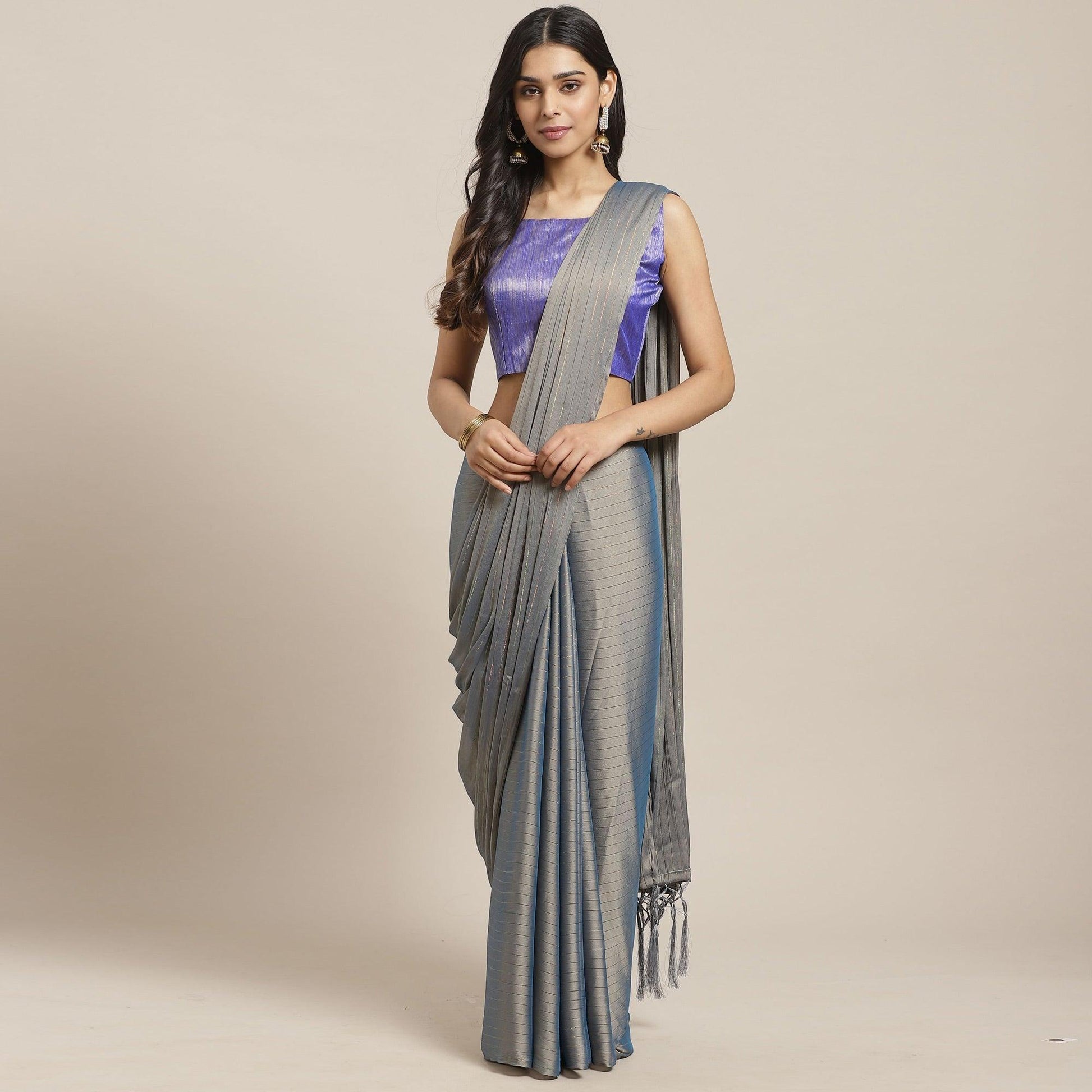 Eye-catching Grey Colored Casual Wear Printed Poly Georgette Saree
