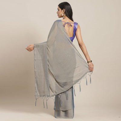 Eye-catching Grey Colored Casual Wear Printed Poly Georgette Saree