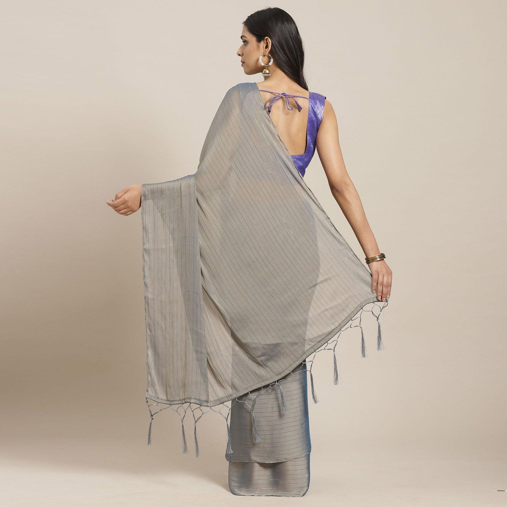 Eye-catching Grey Colored Casual Wear Printed Poly Georgette Saree
