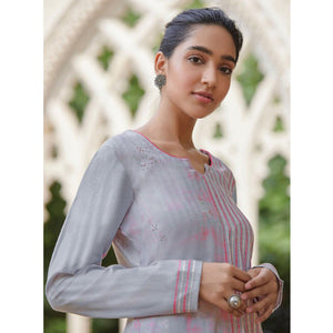 Eye-catching Light Grey Colored Casual Wear Digital Printed Cotton Satin Palazzo Suit