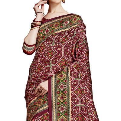 Eye-catching Maroon Colored Festive Wear Printed Silk Saree