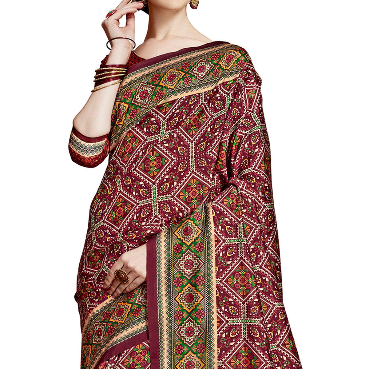 Eye-catching Maroon Colored Festive Wear Printed Silk Saree