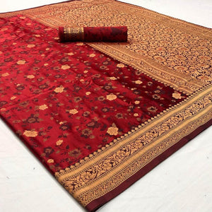 Eye-catching Maroon Coloured Partywear Printed Silk Saree
