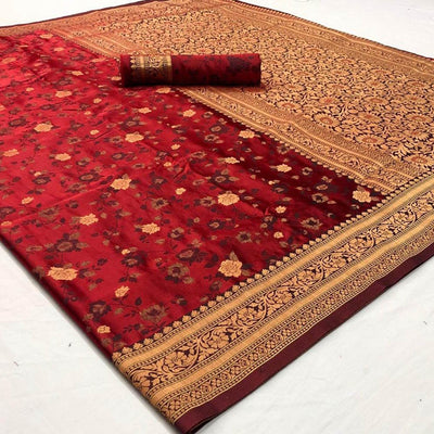 Eye-catching Maroon Coloured Partywear Printed Silk Saree