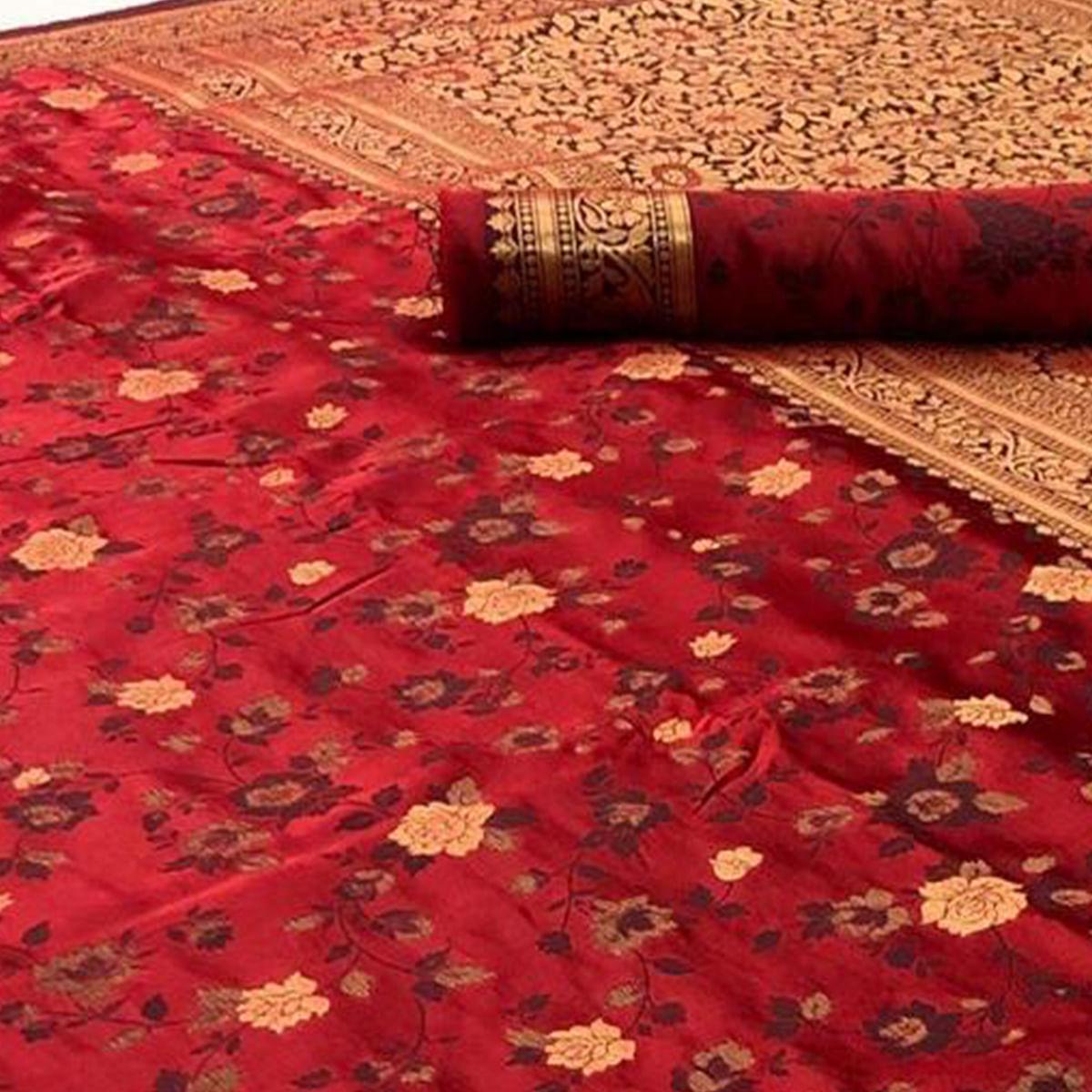 Eye-catching Maroon Coloured Partywear Printed Silk Saree