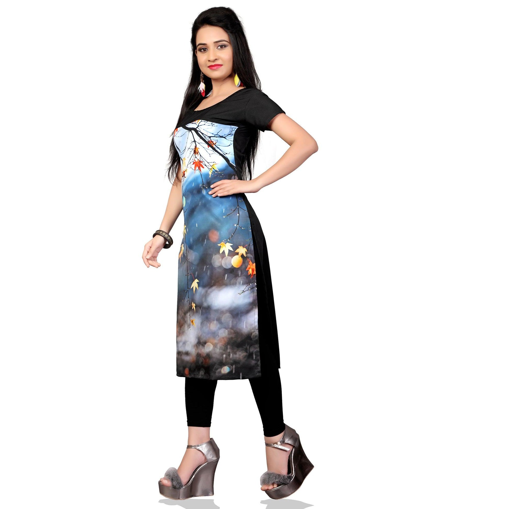 Eye-Catching Multi Colored Casual Printed Crepe Kurti
