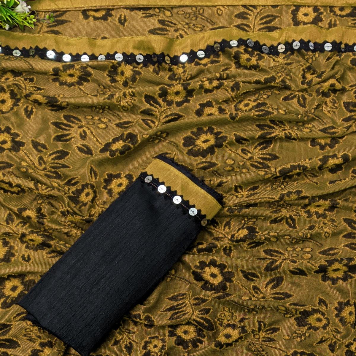 Eye-catching Mustard Colored Festive Wear Floral Woven Art Silk Saree