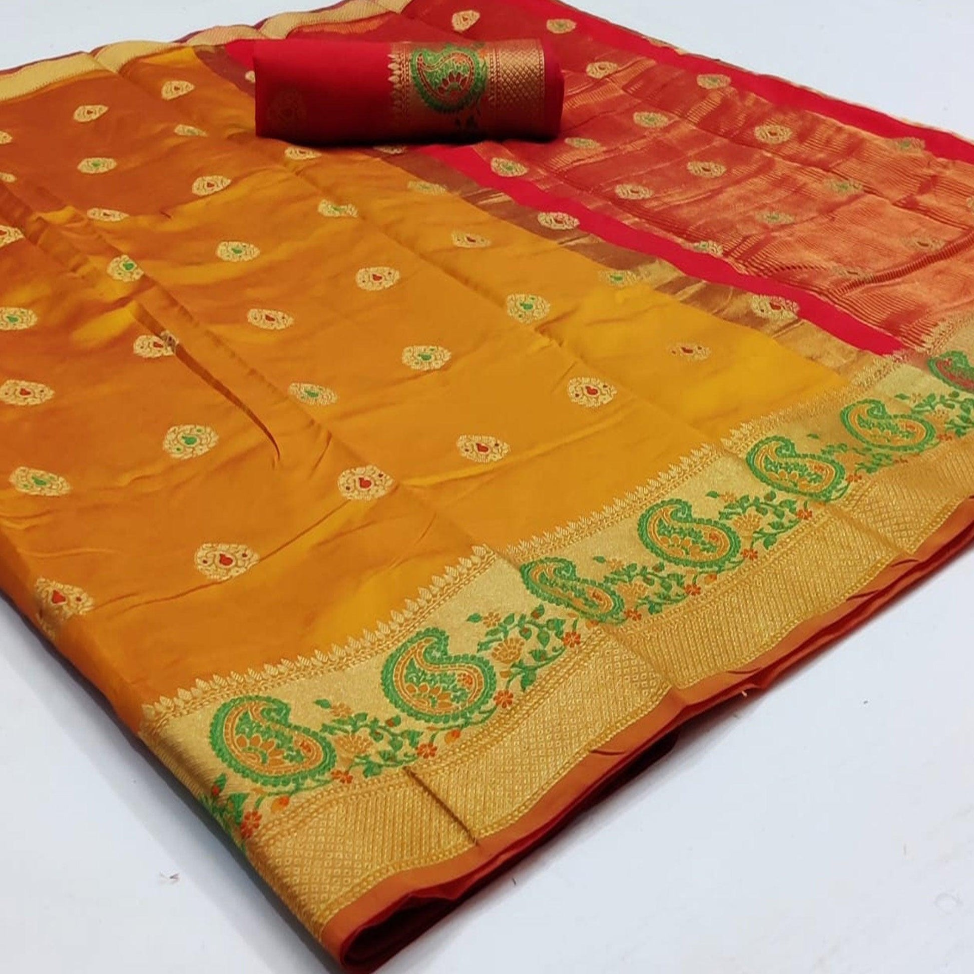 Eye-catching Mustard-Yellow Colored Festive Wear Woven Soft Silk Saree