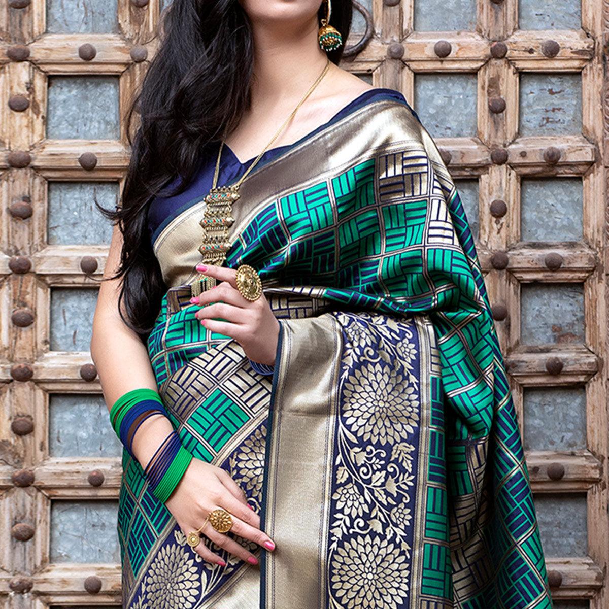 Eye-catching Navy Blue Colored Festive Wear Woven Banarasi Silk Saree