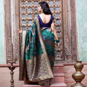 Eye-catching Navy Blue Colored Festive Wear Woven Banarasi Silk Saree