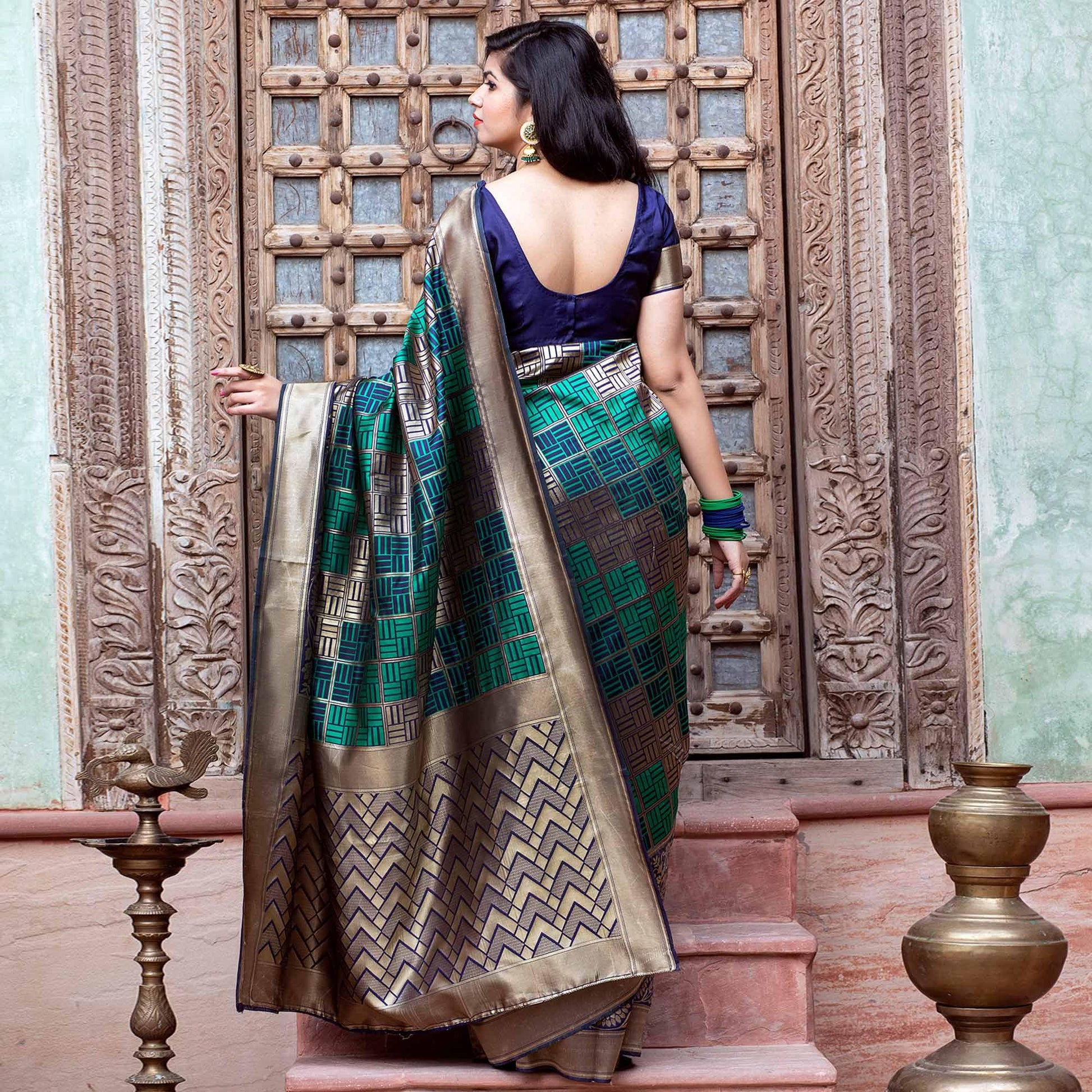 Eye-catching Navy Blue Colored Festive Wear Woven Banarasi Silk Saree