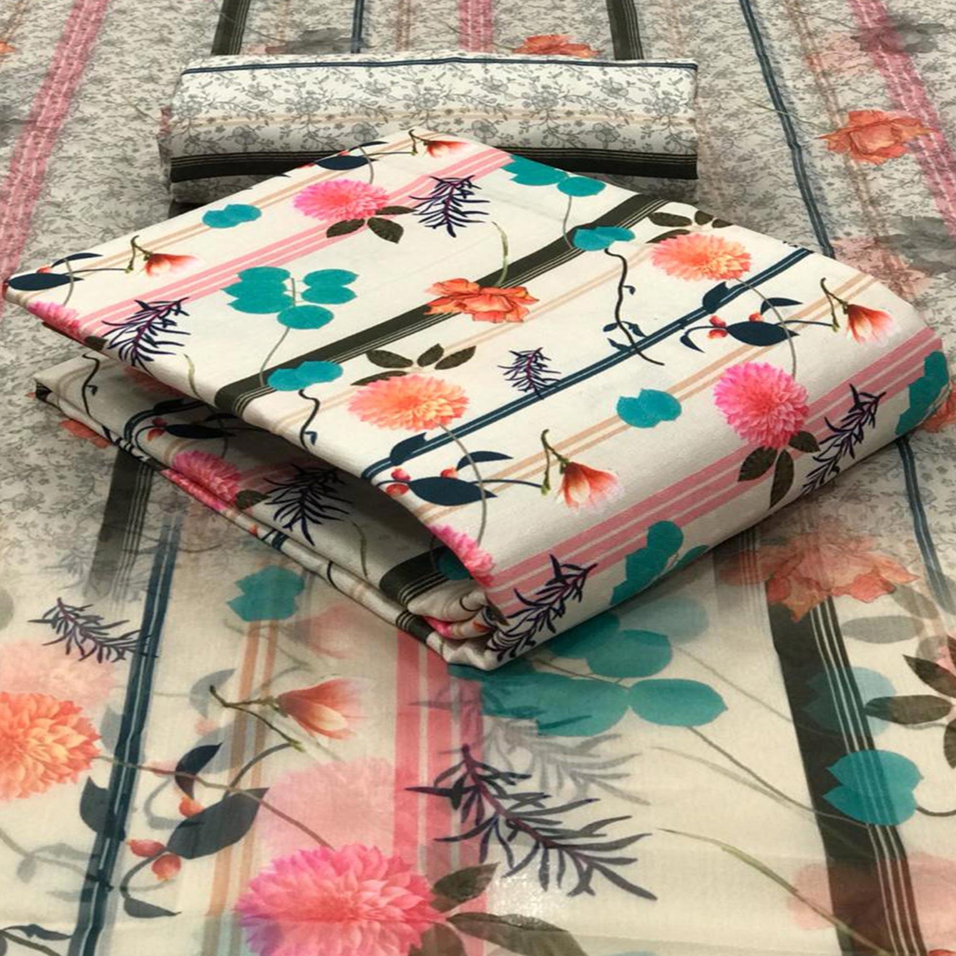 Eye-catching Offwhite Colored Casual Wear Printed Pashmina Dress Material