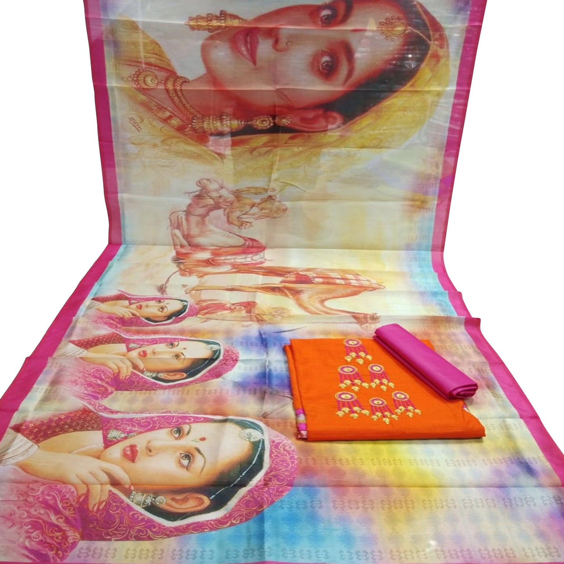 Eye-Catching Orange Colored Casual Embroidered Cotton Suit
