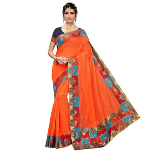Eye-catching Orange Colored Festive Wear Chanderi Silk Saree