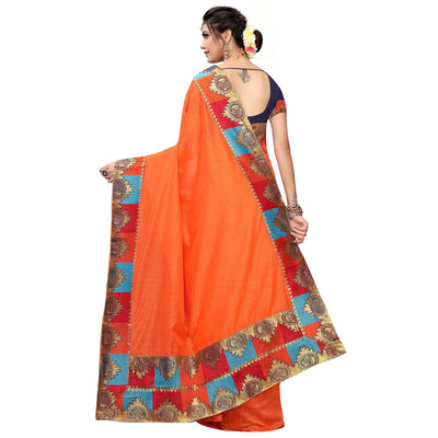 Eye-catching Orange Colored Festive Wear Chanderi Silk Saree