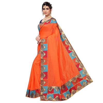 Eye-catching Orange Colored Festive Wear Chanderi Silk Saree