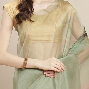 Eye-catching Pastel Green Colored Casual Wear Printed Organza Saree