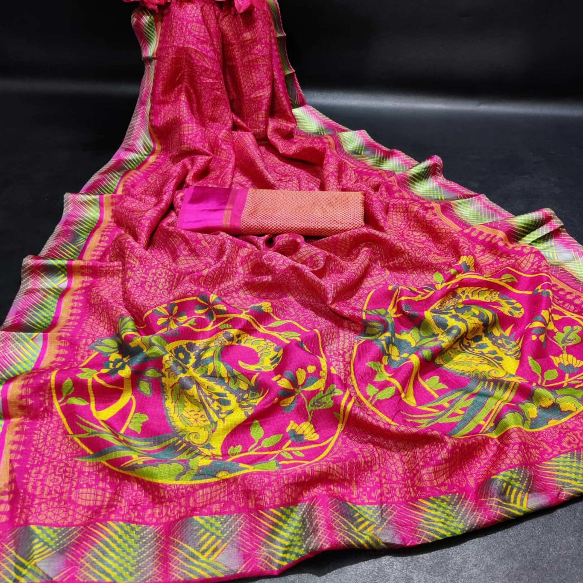 Eye-Catching Pink Colored Casual Wear Printed Silk Saree