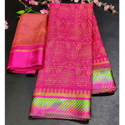 Eye-Catching Pink Colored Casual Wear Printed Silk Saree