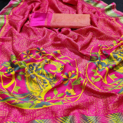 Eye-Catching Pink Colored Casual Wear Printed Silk Saree