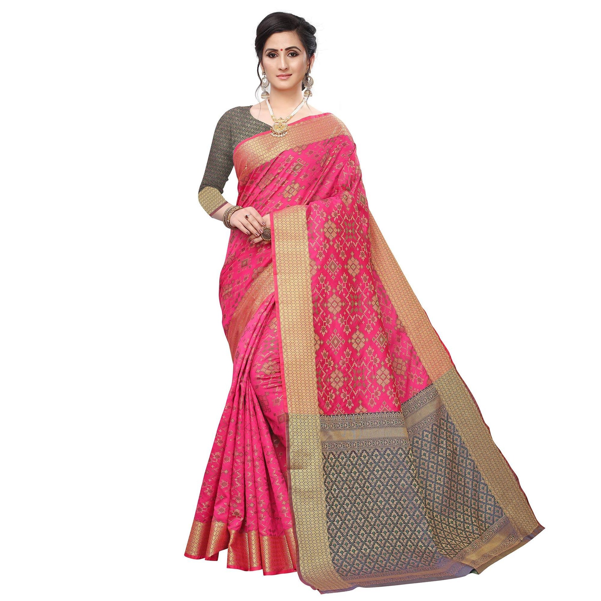 Eye-catching Pink Colored Festive Wear Woven Kanjivaram Silk Saree