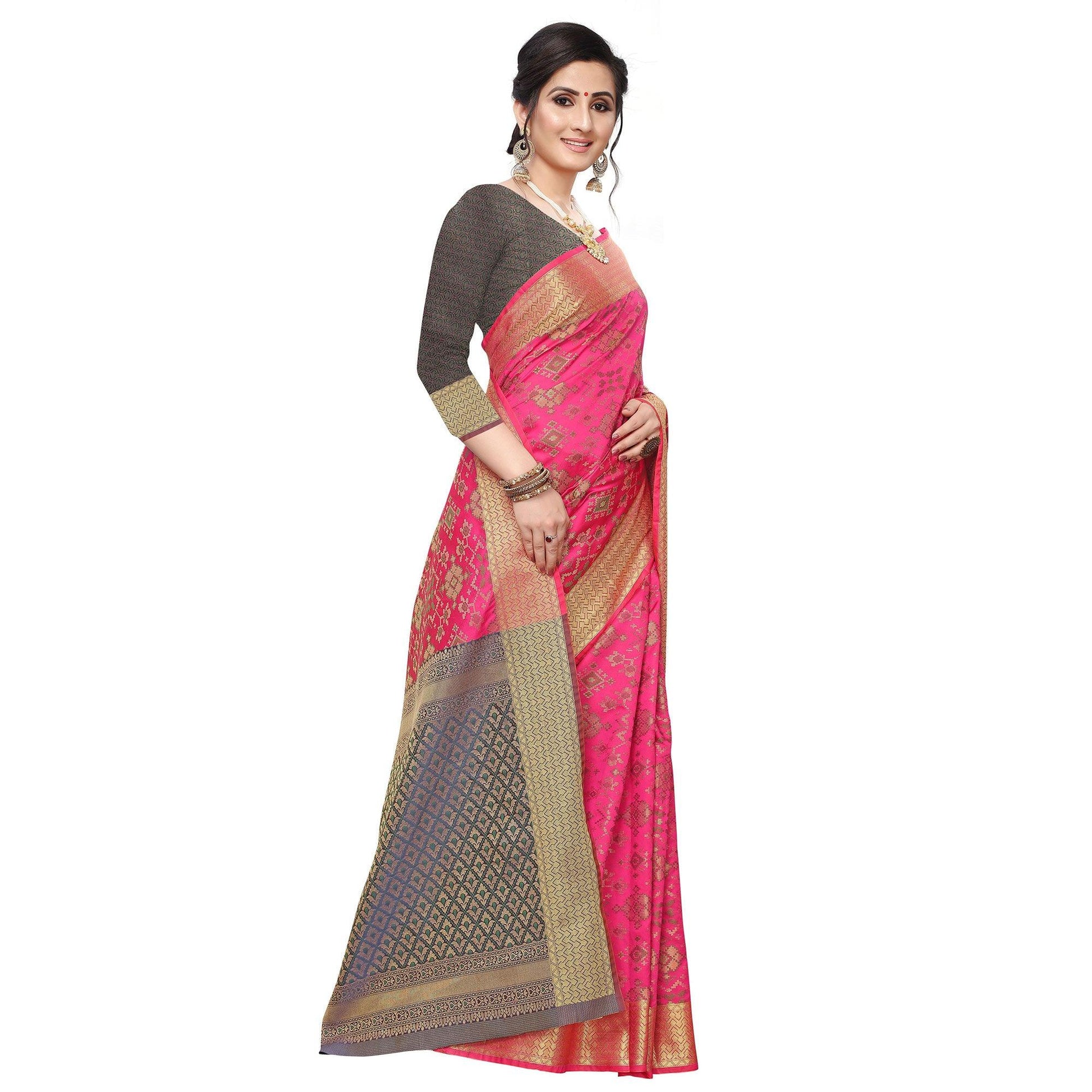 Eye-catching Pink Colored Festive Wear Woven Kanjivaram Silk Saree