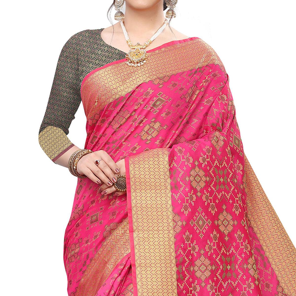 Eye-catching Pink Colored Festive Wear Woven Kanjivaram Silk Saree