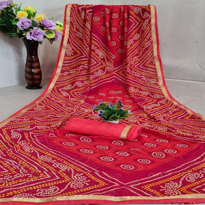 Eye-catching Pink Colored Festive Wear Woven Moss Georgette Saree