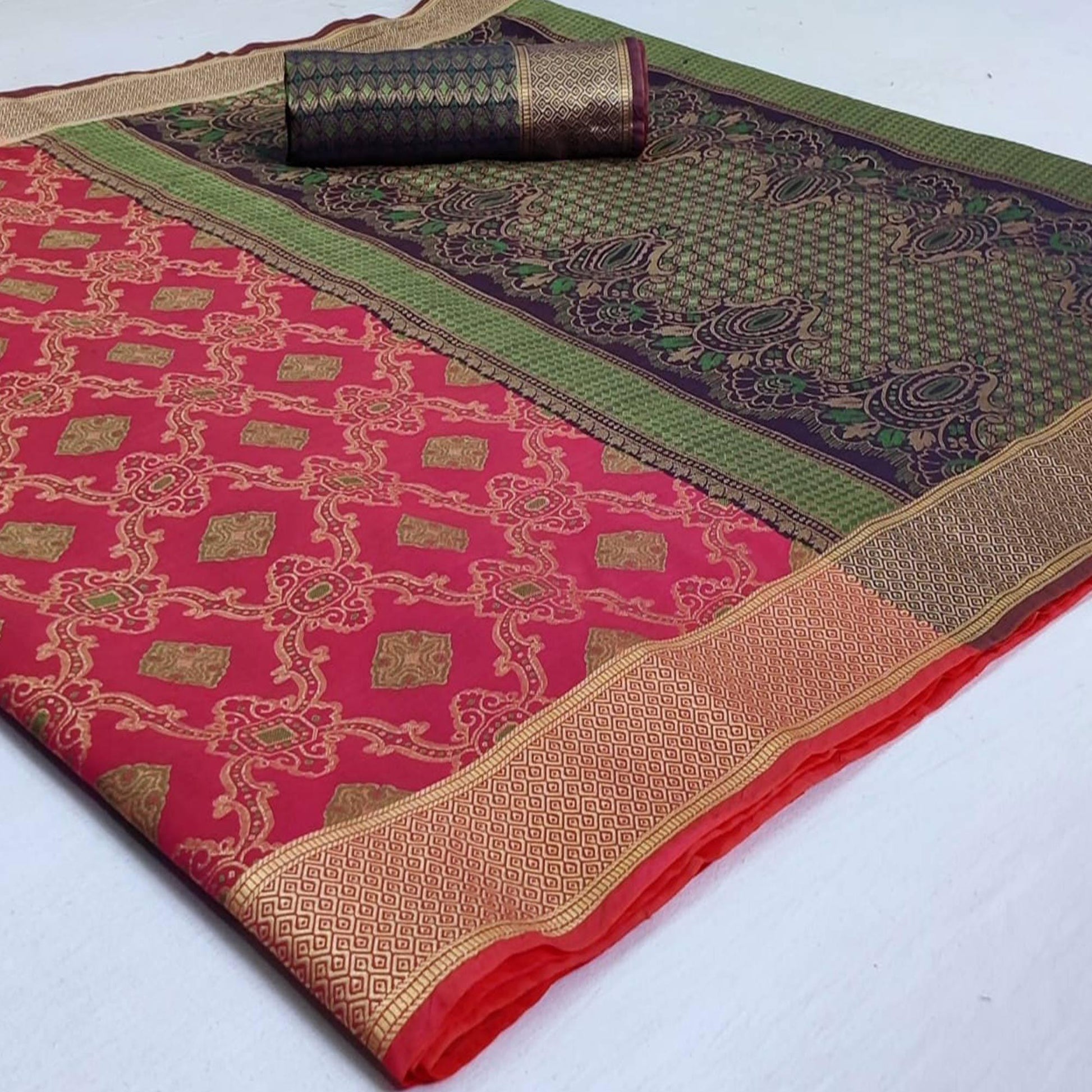 Eye-catching Pink Colored Festive Wear Woven Silk Saree