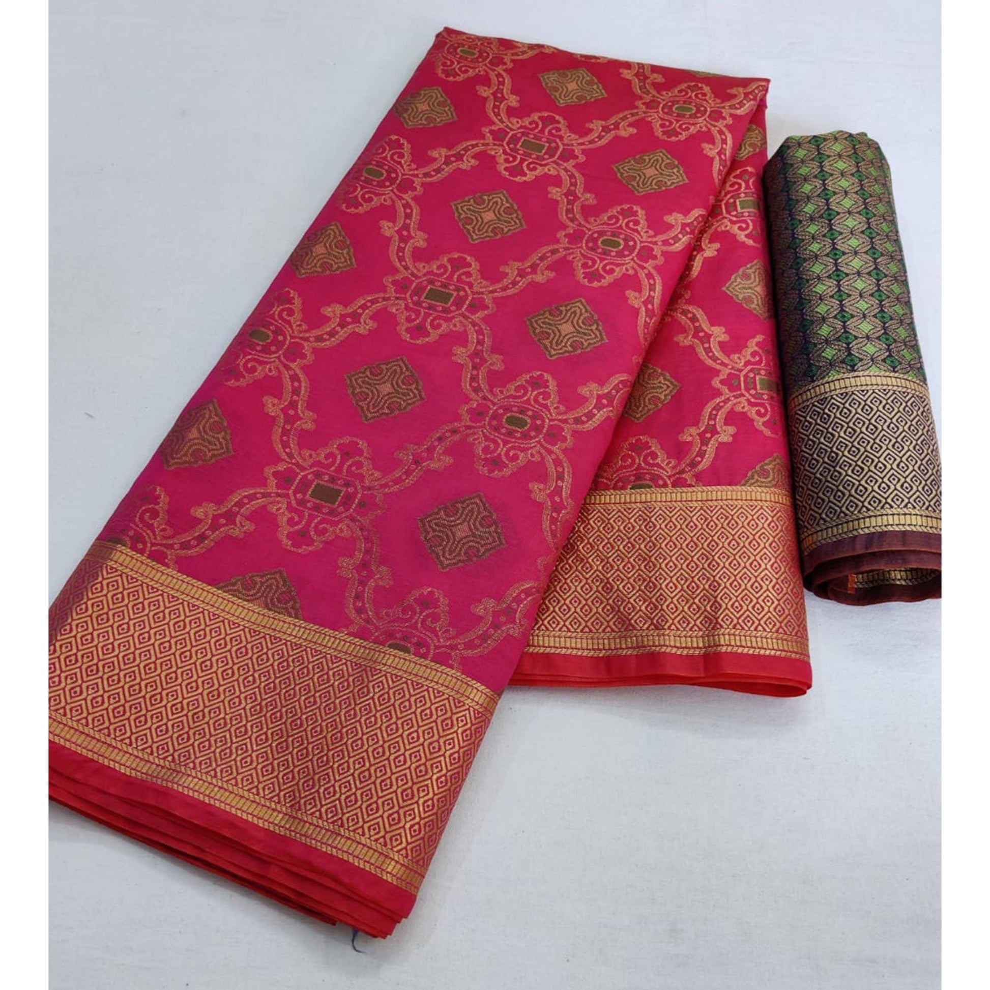 Eye-catching Pink Colored Festive Wear Woven Silk Saree