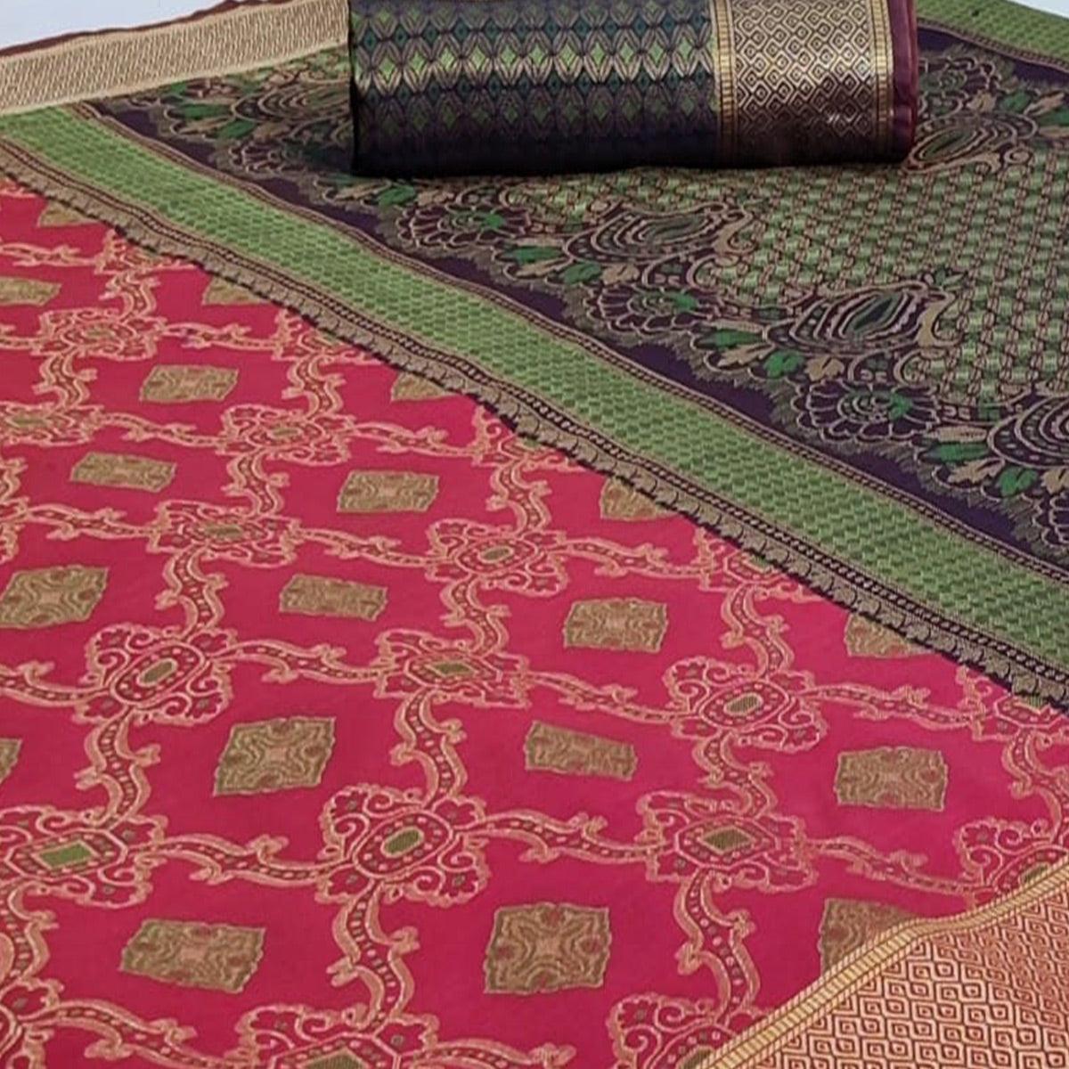 Eye-catching Pink Colored Festive Wear Woven Silk Saree