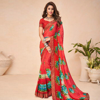 Eye-catching Pink Coloured Casual Wear Printed Crepe Saree