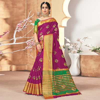 Eye-catching Purple Colored Festive Wear Woven Silk Saree