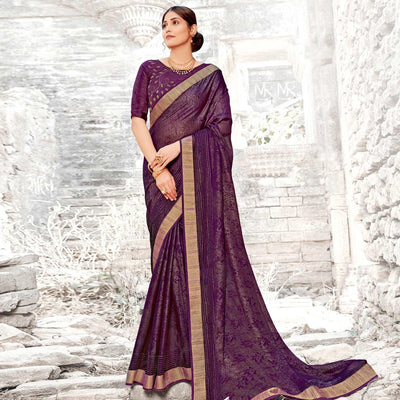 Eye-catching Purple Coloured Partywear Embellished Georgette Saree